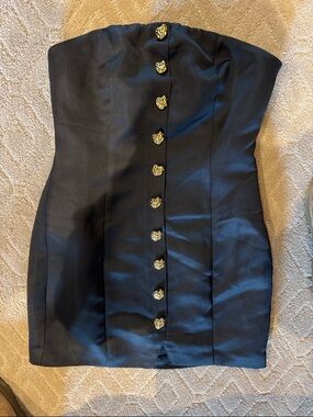 Endless Rose Black Strapless Mini Dress with Gold Buttons